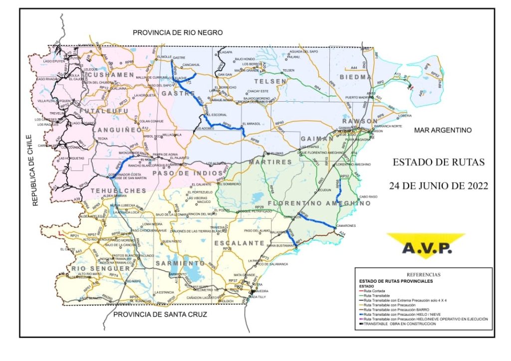 Estado de las rutas de Chubut del sábado 25 de junio