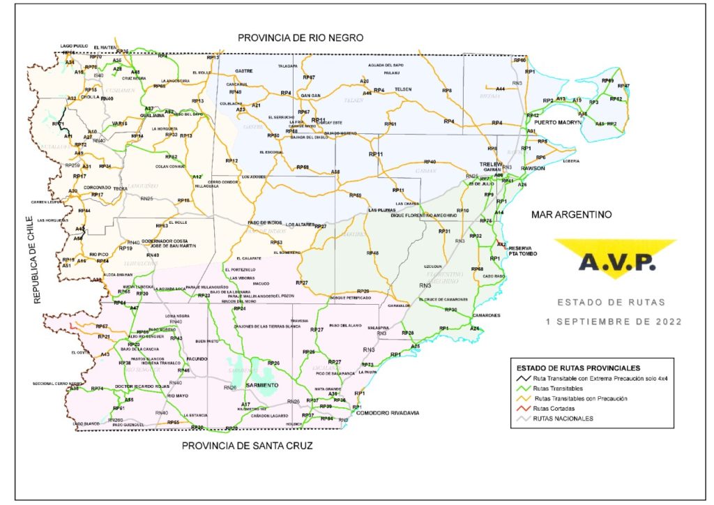 Estado de las rutas de Chubut del sábado 3 de septiembre