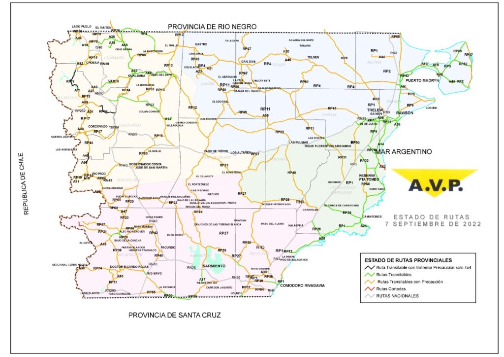 Estado de las rutas de Chubut del miércoles 7 de septiembre