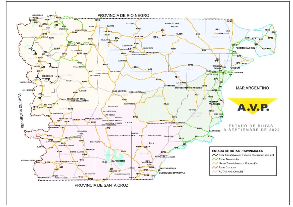 Estado de las rutas de Chubut del sábado 17 de septiembre