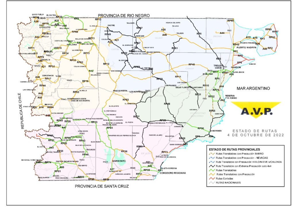 Estado de las rutas de Chubut del miércoles 12 de octubre