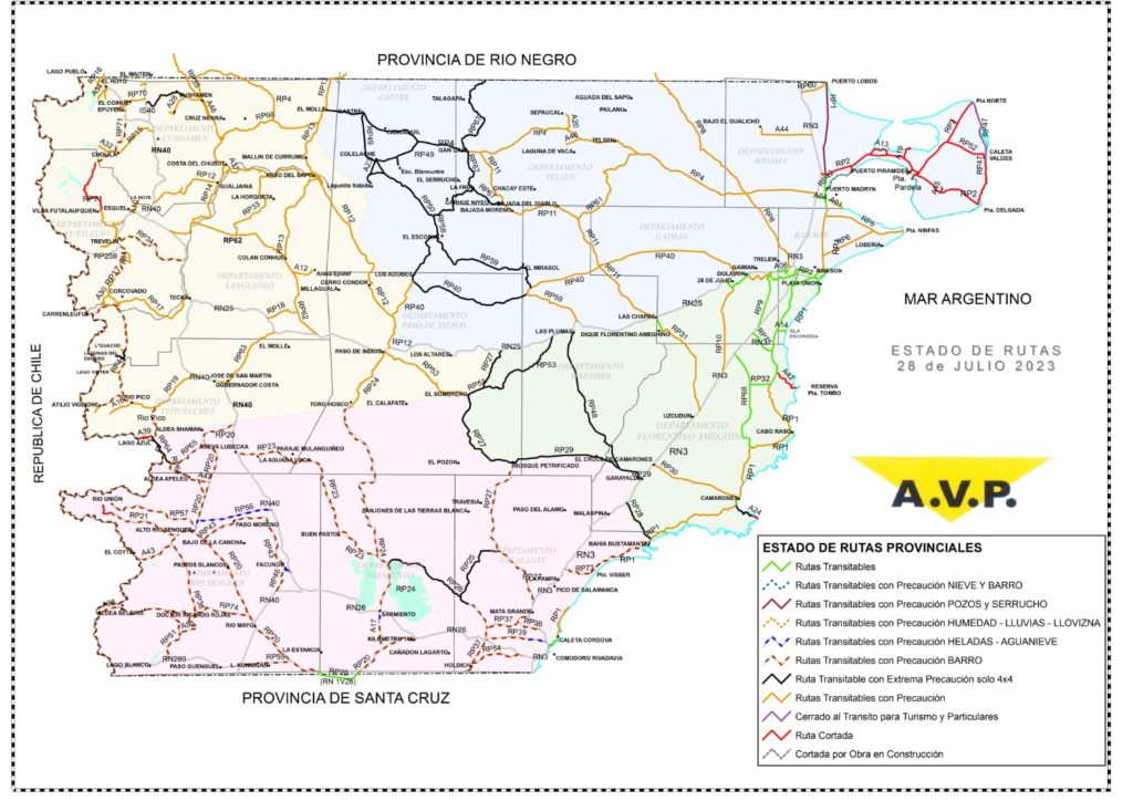 Estado de las rutas de Chubut del viernes 28 de julio