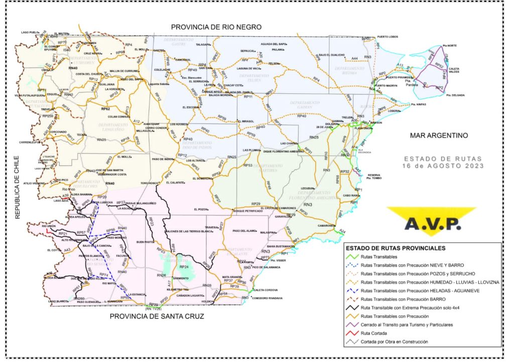 Estado de las rutas de Chubut del miércoles 16 de agosto